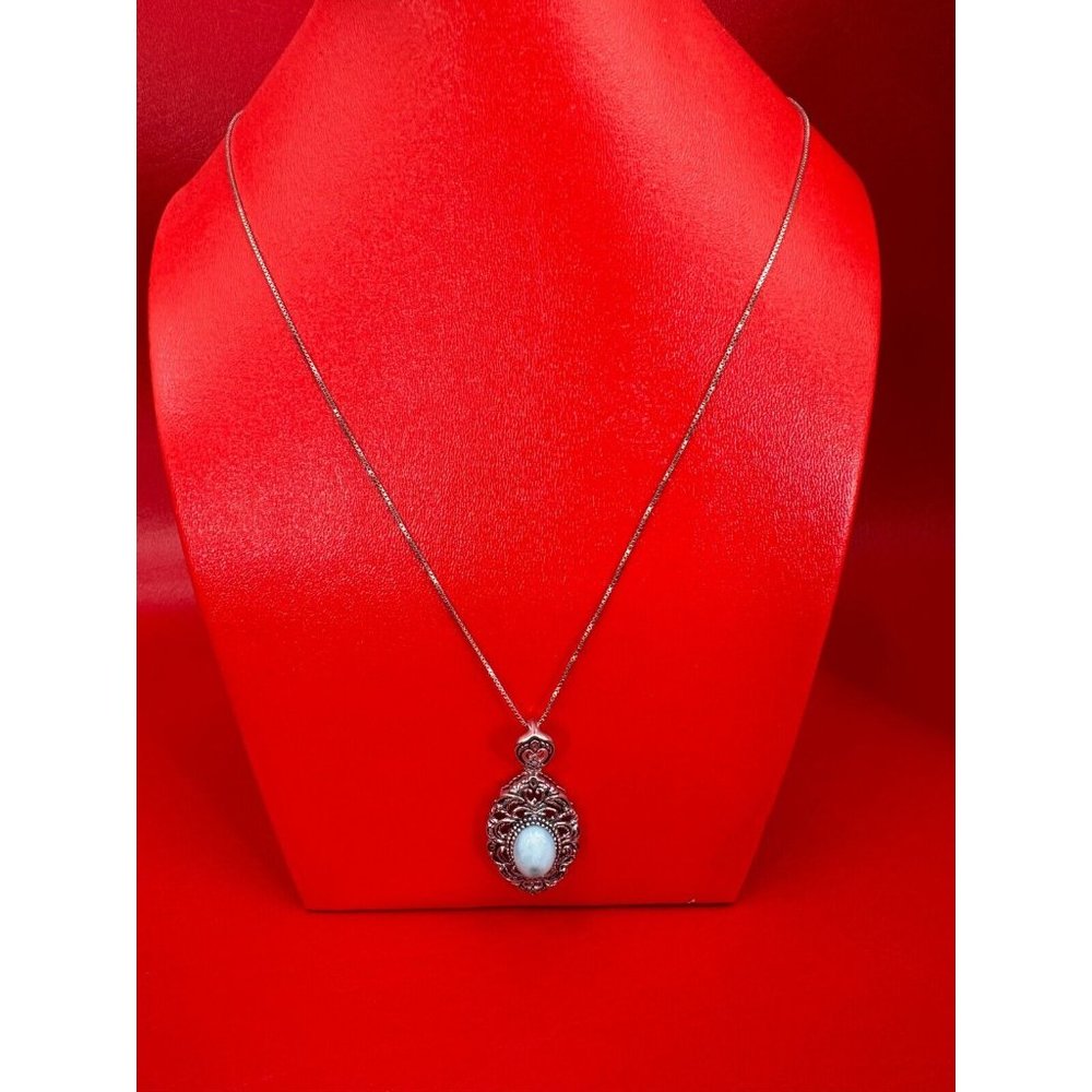 BBJ Signed Cabochan Blue Sodalite Sterling Silver Pendant Chain Necklace - Picture 2 of 11